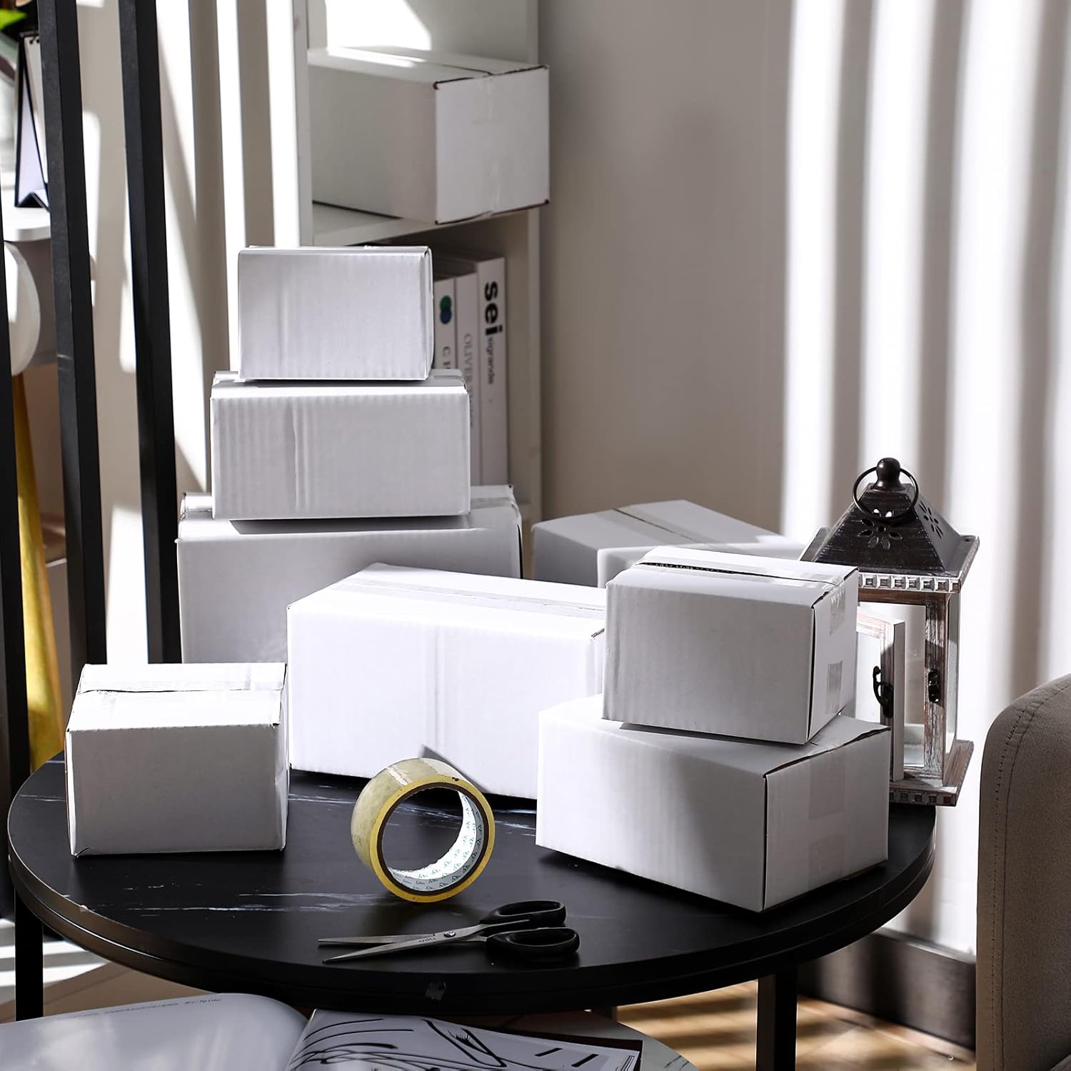 Outus 32 Pack 4 Sizes Shipping Boxes Mailers Corrugated Cardboard Box Kraft Mailing Boxes Small Packing Box with Packaging Tape for Shipping Packing Mailing (White)