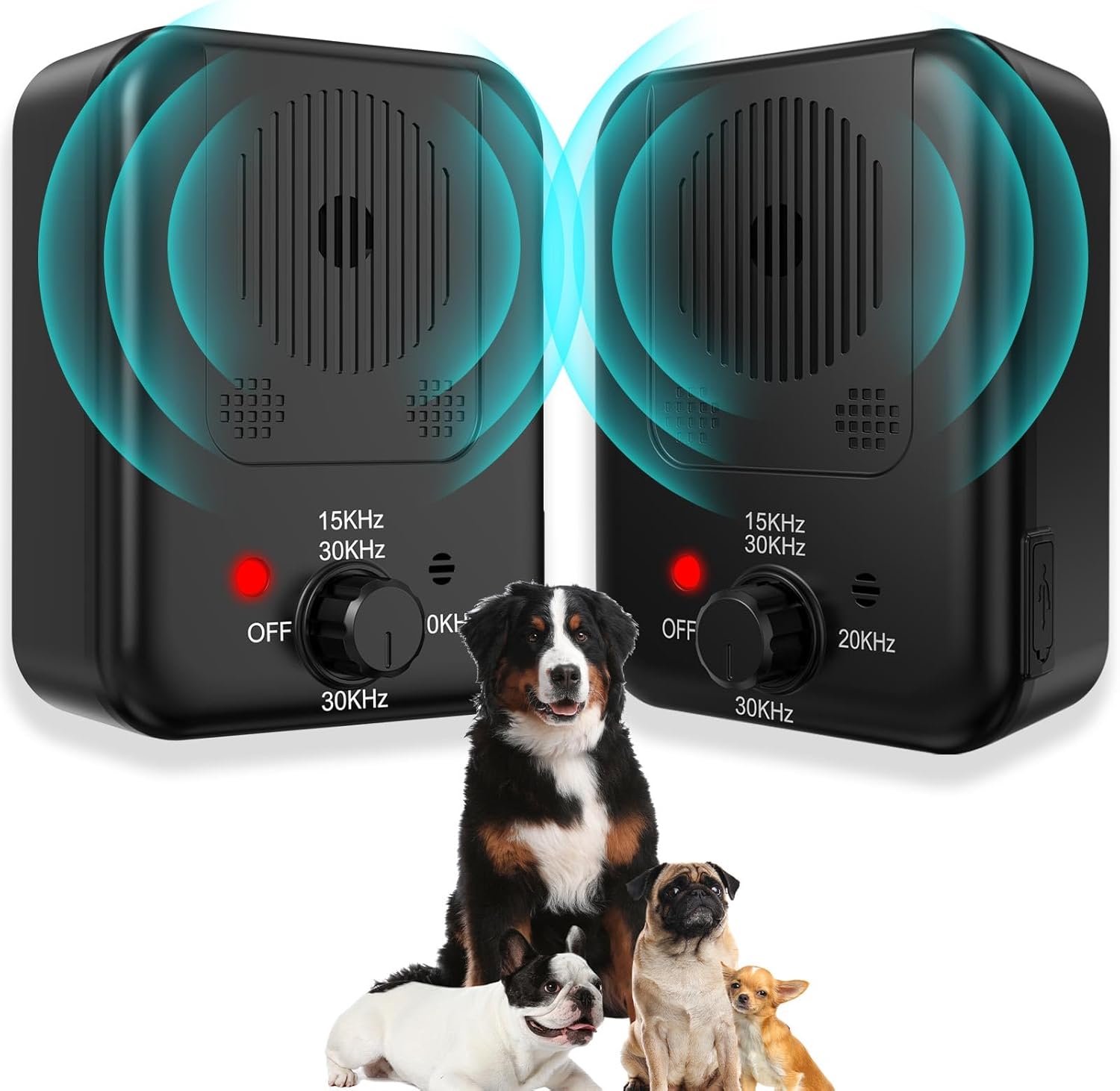 2 Pack Anti Barking Devices, Auto Barking Control Devices with 3 Modes, Rechargeable Ultrasonic Dog Bark Box Barking Deterrent Devices, Effective Stop Barking Dog Devices for Indoor & Outdoor Use 2pcs Black