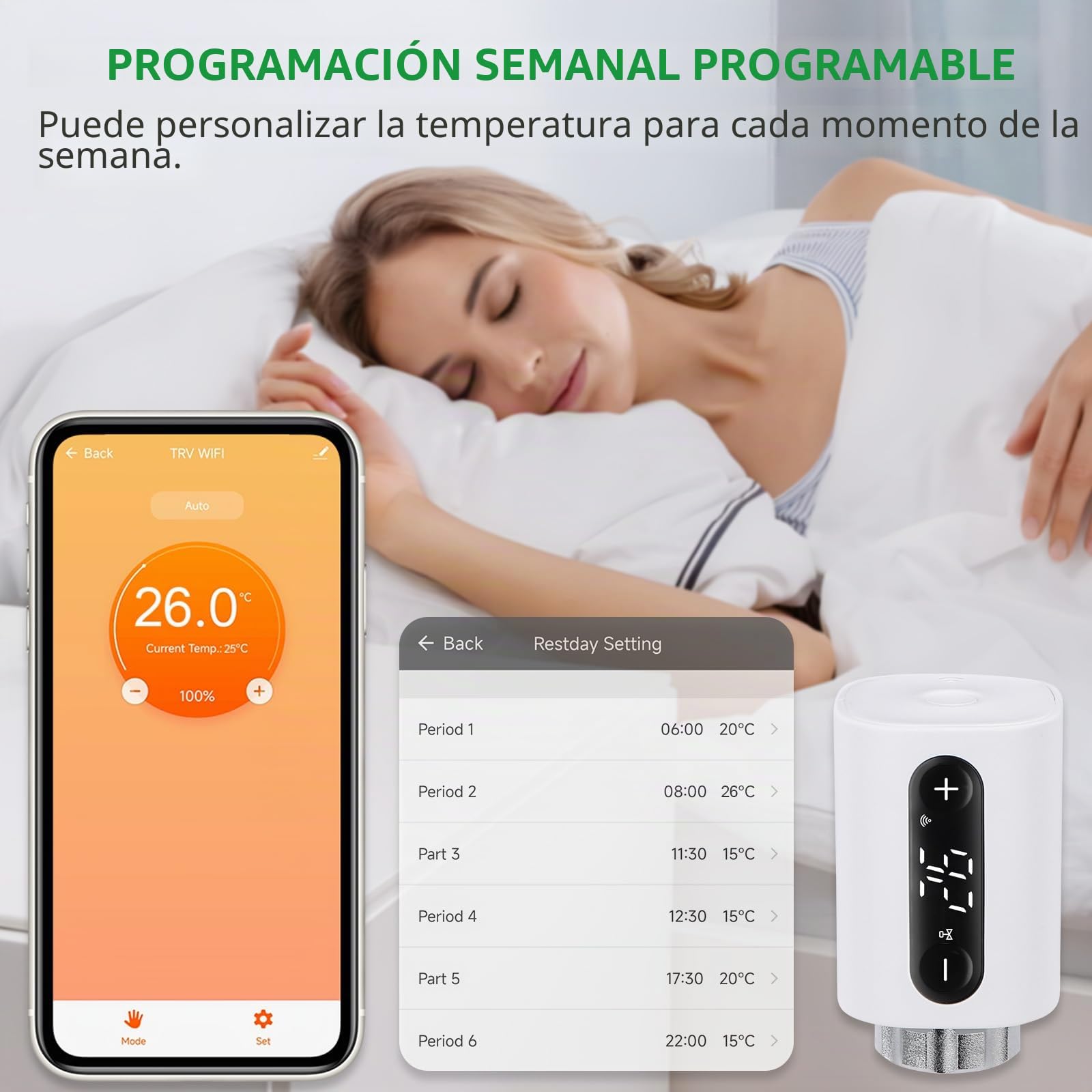 Wengart Termostato de radiador TRV inteligente WiFi WG360, válvula de radiador controlada por aplicación de 2.4 GHz, control de calefacción programable en varias habitaciones, detección de ventana