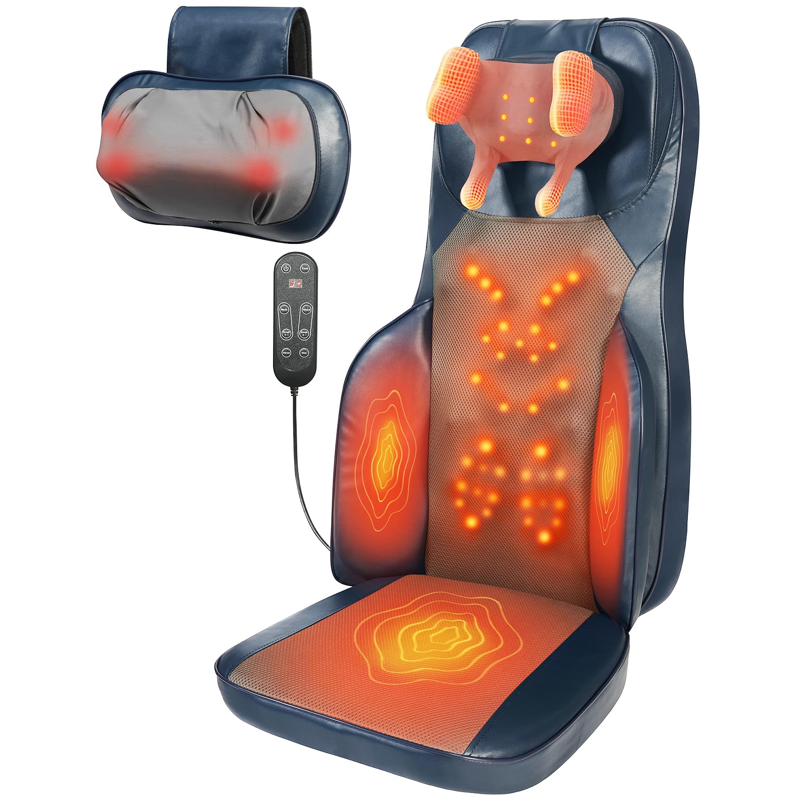 Eagye Shiatsu Neck and Back Massager with Heat - 3D Kneading & Vibration Full-Back Massage Cushion to Ease Muscle Stiffness, Adjustable Intensity &