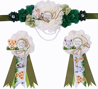 3 Pack Safari Mom to Be Sash Daddy to Be Corsage Pins Flower, Jungle Animal Baby Shower Sash, Maternity Sash Belly Belt Gift for Gender Reveal Baby Shower Decorations Mommy Dad