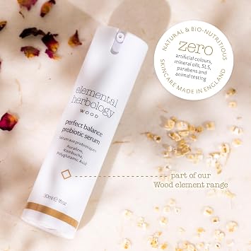 Elemental Herbology Perfect Balance Probiotic Facial Serum, 1.0 Fl Oz - Restoring Face Serum for Normal or Combination Skin - Kombucha, Jojoba, and Rosehip Oil - Vegan & Cruelty Free