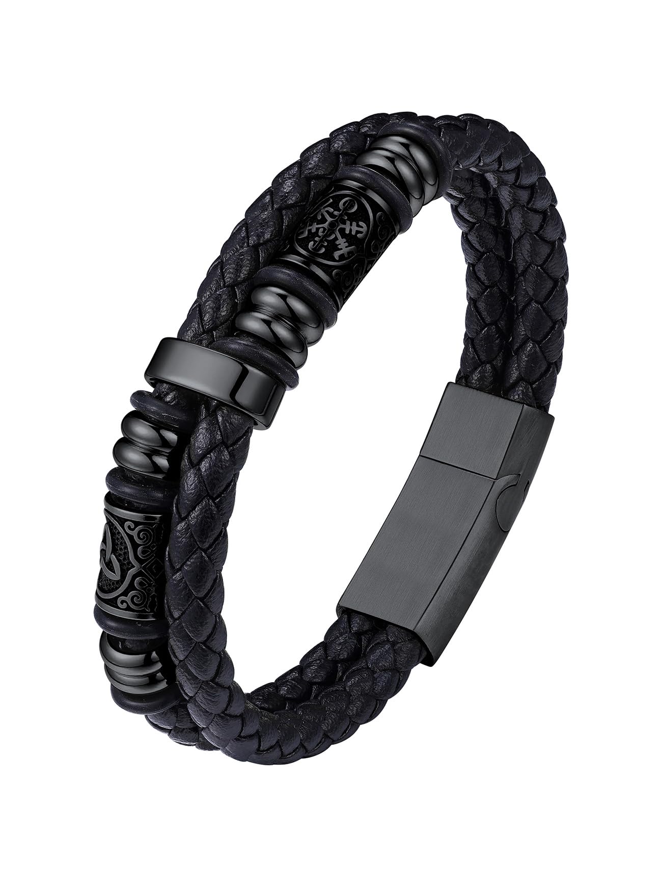 Bestyle Lederarmband Herren Armband Leder: Wikinger Armbänder Herren Schwarz/Silber/Gold mit Edelstahl Magnet Verschluss - 19/21/23/25CM Länge Personalisiert Flechtarmband Geschenke für Männer