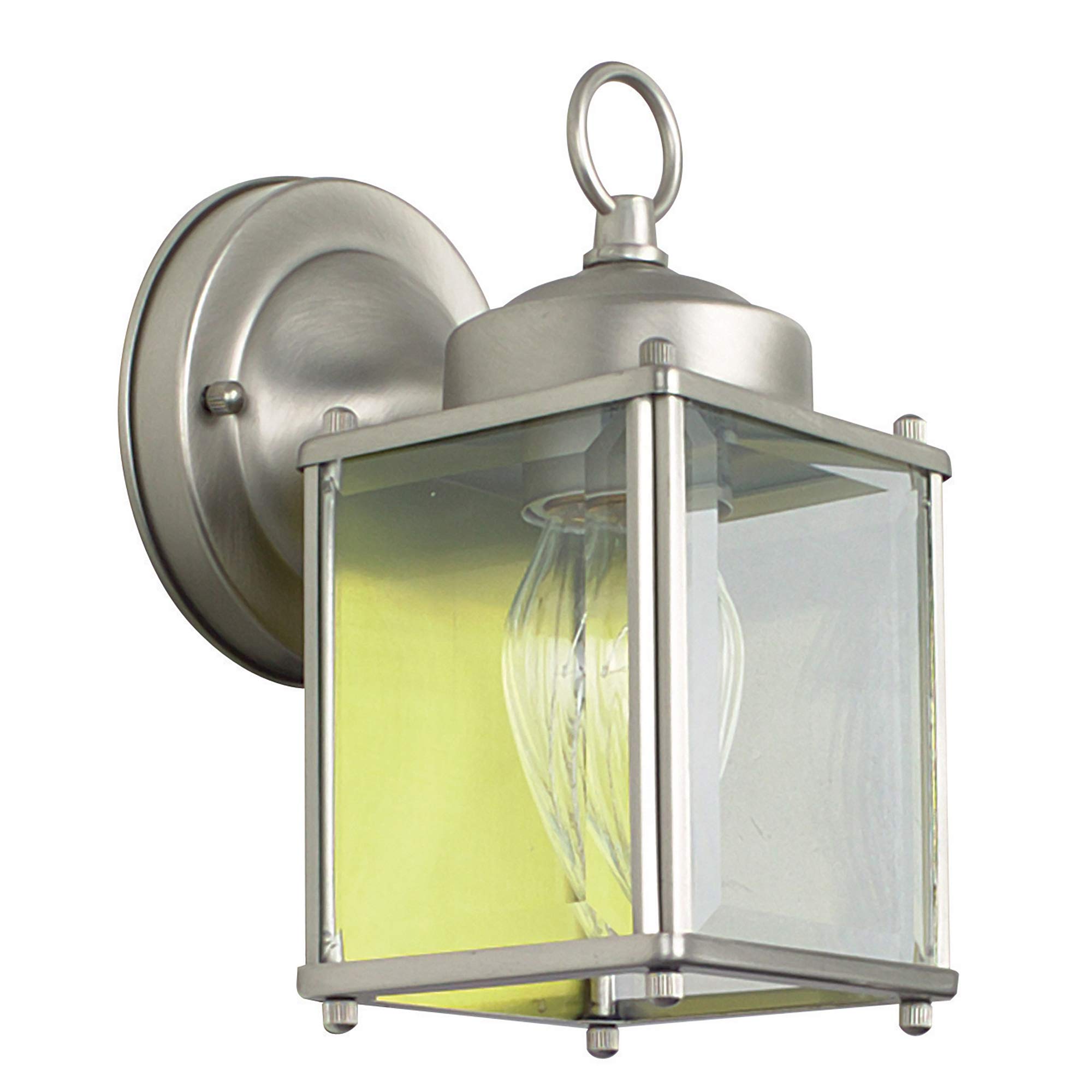f6840-53 outdoor wall sconce with clear beveled glass, satin nickel finish