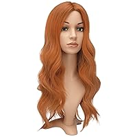 Vista 6 de FESHFEN Pelucas naranjas para mujer de 22 pulgadas, peluca larga ondulada completa, pelucas de partición media, peluca sintética de aspecto natural