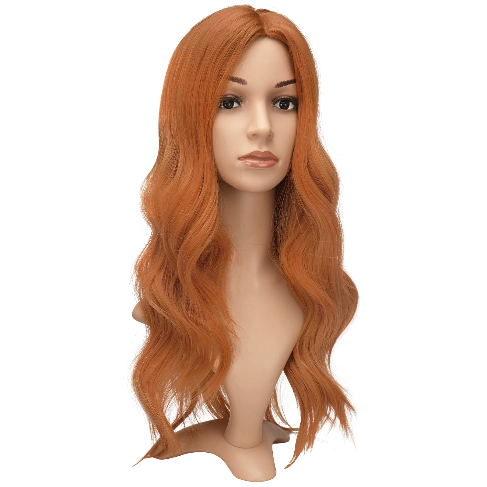 FESHFEN Perruque Cuivre Ondulés Longues, 60 cm Perruques Femmes Cheveux Longs Fêtes Perruque de Séparation Moyenne Naturelle Synthétiques Ondulés Wigs pour Femme