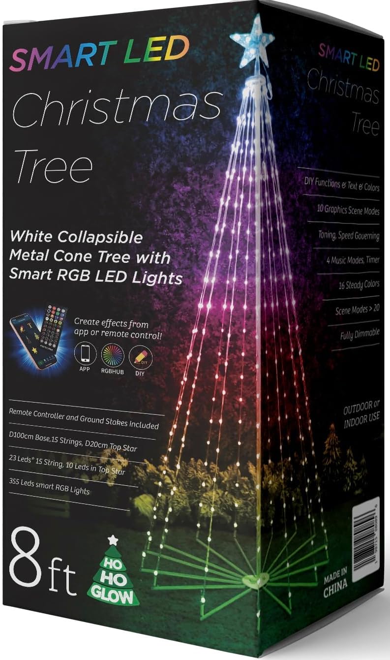 Indoor and Outdoor 8ft 355 Smart LED Christmas Tree with Adjustable Lights Music Modes, and Scenes with App Control, Pre-Lit Seasonal Decoration 8 ft