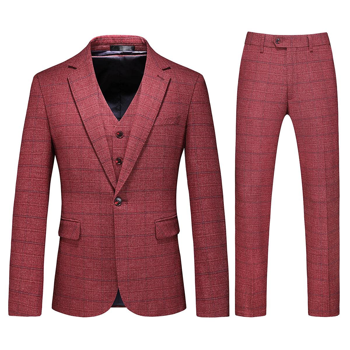Mens 3 Piece Suits Slim Fit Tweed Suit Plaid Slim Fit Suits for Men One Button Suit Tuxedo Set