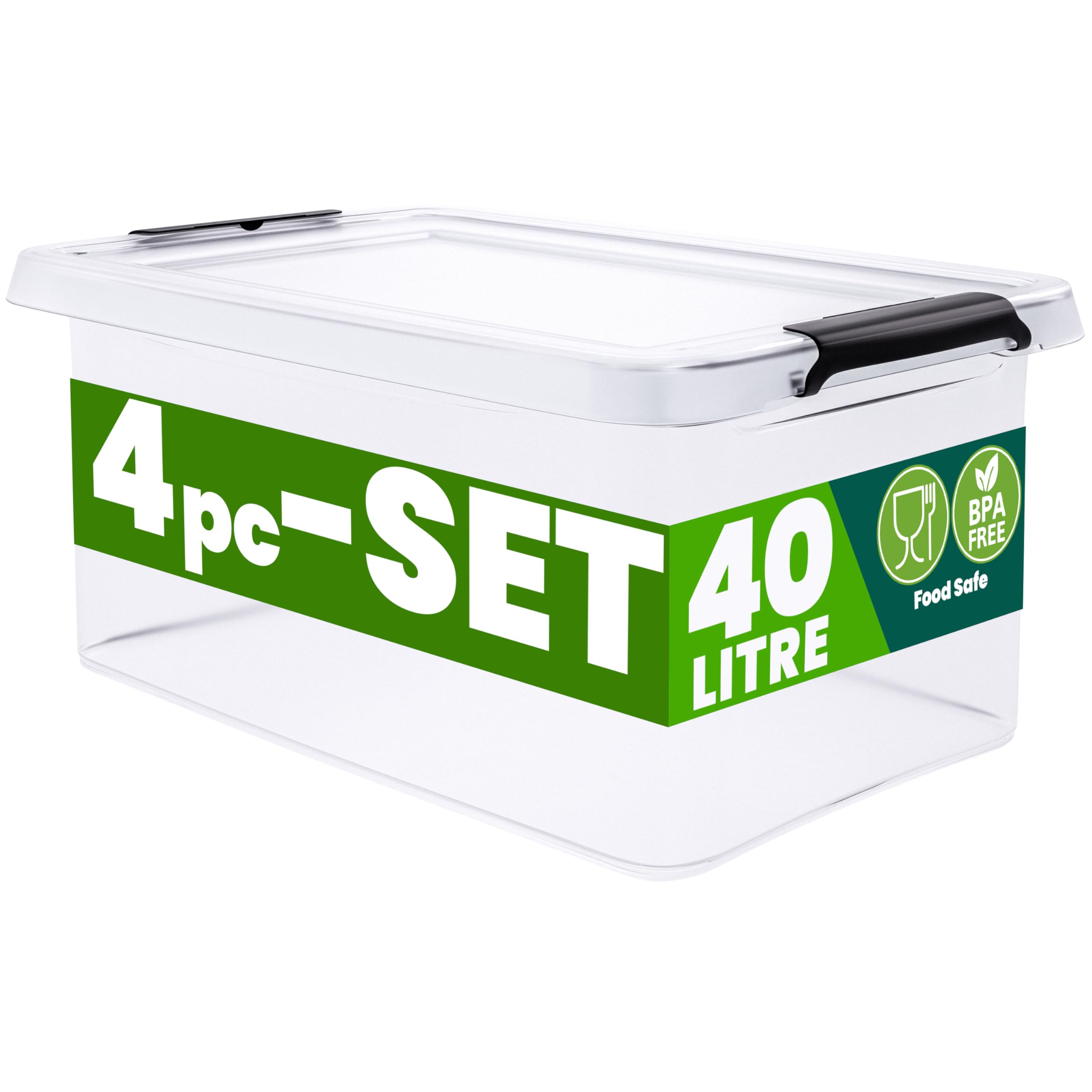 Deuba® Plastic Storage Boxes with Lids, Click Lock Storage, 4 x 40 Litres