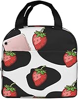 Vista 14 de Lonchera bohemia con diseño de fresas arcoíris para mujeres y hombres, contenedor reutilizable con aislamiento de fresas con bolsillo frontal
