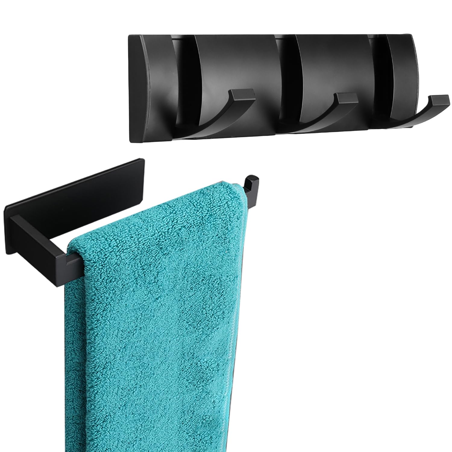 Vanloory Hand Towel Holder+Folding Coat Hooks, Self Adhesive Hand Towel Ring, Thicken SUS304 Stainless Steel Hand Towel Bar/Rack, Heavy Duty Towel Rack for Bathroom Wall Hook for Hanging Clothes Robe.