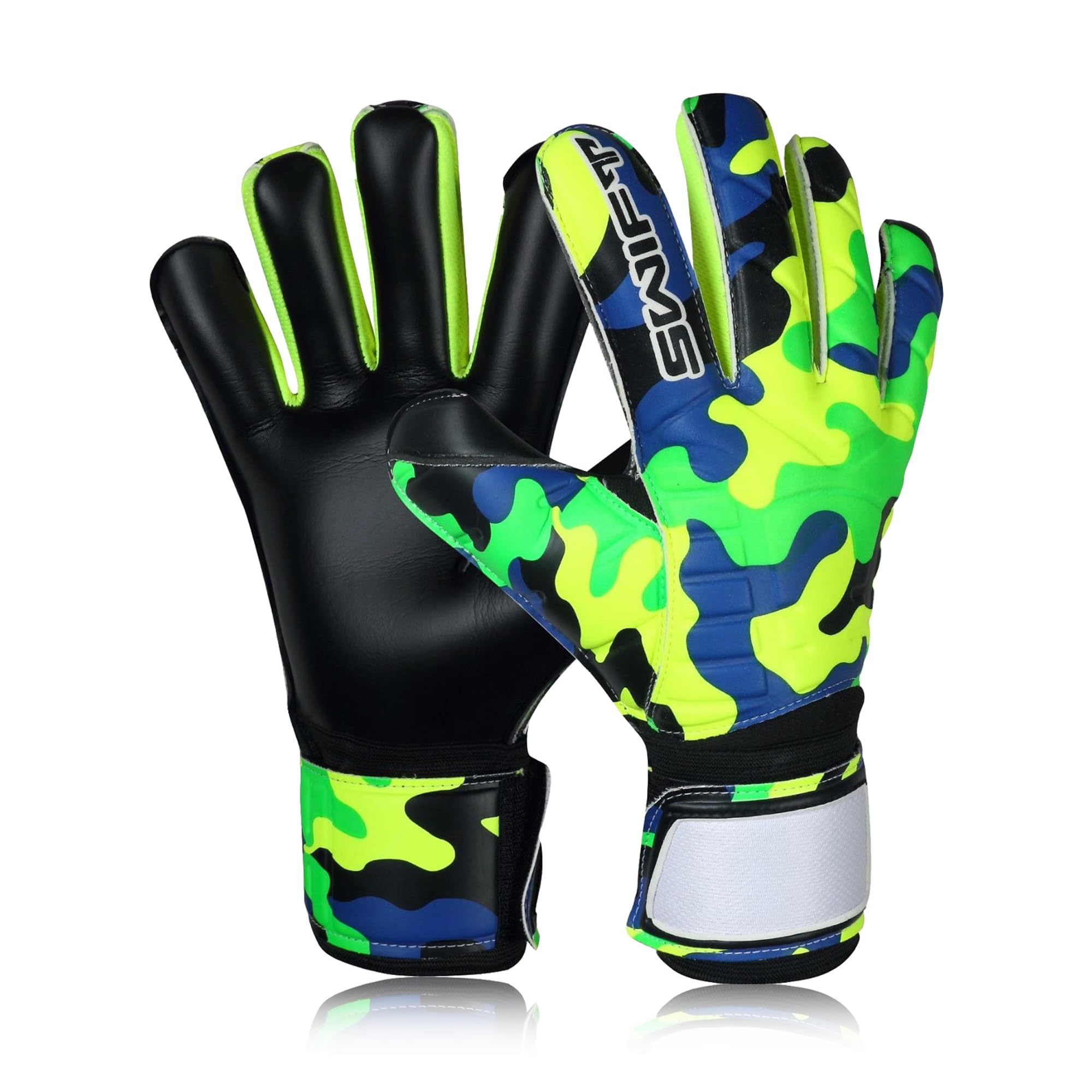 Swift Wear Goalkeeper Gloves Premium Grip, Goalkeeper Gloves Kids, Youth & Adult, Football gloves with Finger Support, goalie gloves, Goalkeeping gloves Size 4/5/6/7/8/9/10 (Green Black Camo, 5)