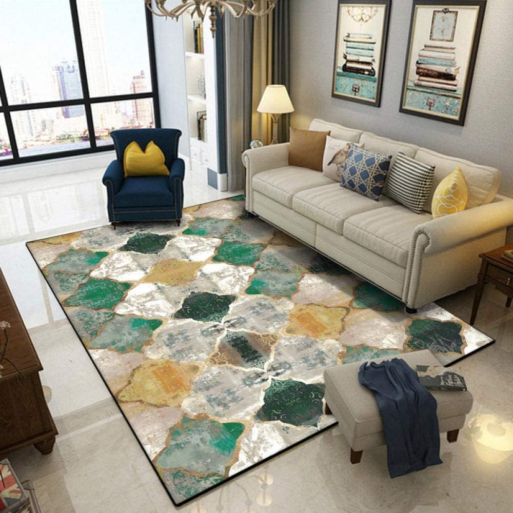 Rugs Living Room 120X160CM Floor Rug, Moroccan Geometric Area Rugs, Retro Emerald Green Yellow, Soft Touch, Anti-Slip Backing, Washable, Ideal For Bedroom Playroom Kids Room Home Decorative.