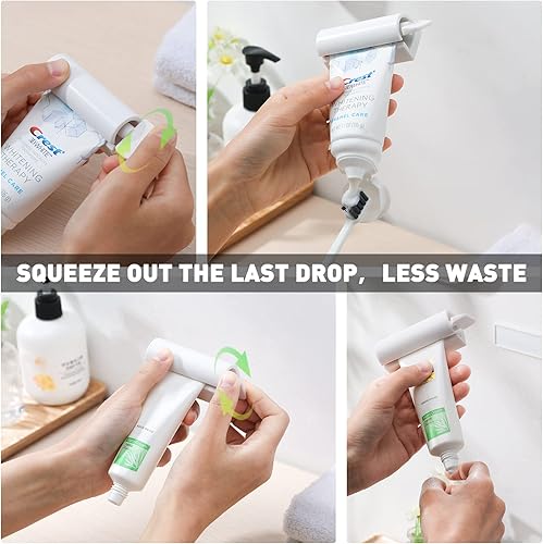 Miniatura 6 de CORNERIA Exprimidor de tubo de pasta de dientes colgante con fuerza magnética, dispensador de pasta de dientes de tubo rodante autoadhesivo -