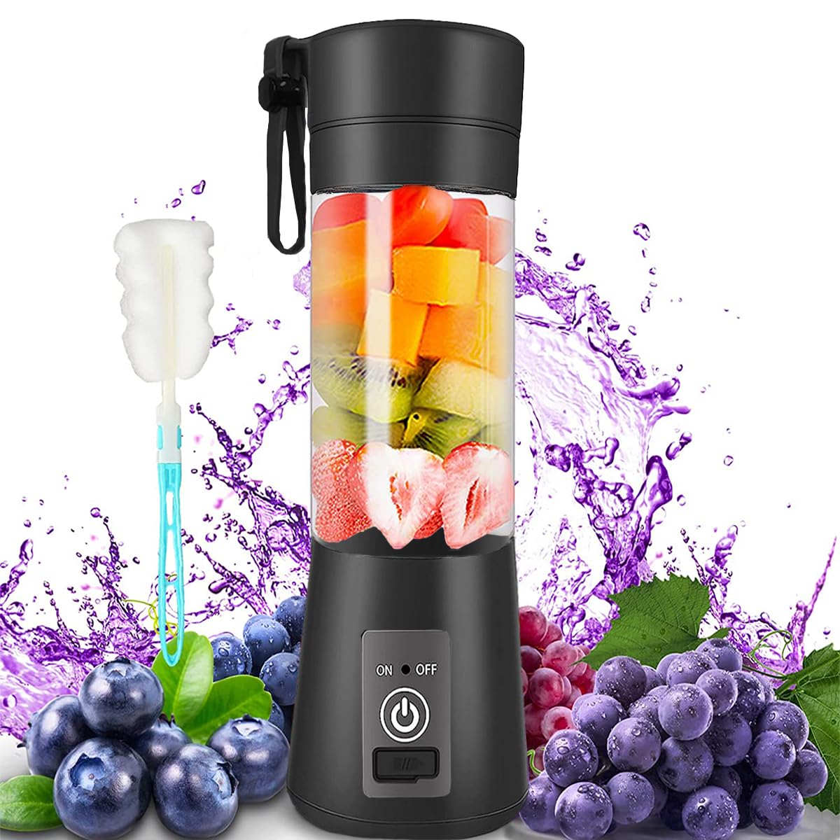 Personal Mini Blender, Portable Blender,Smoothies Shake Juicer Cup,Electric Fruit Mixer,Six Blades in 3D for Superb Mixing,13oz,380ML Black, USB Rechargeable Home Travel Handheld Fruit Juicer