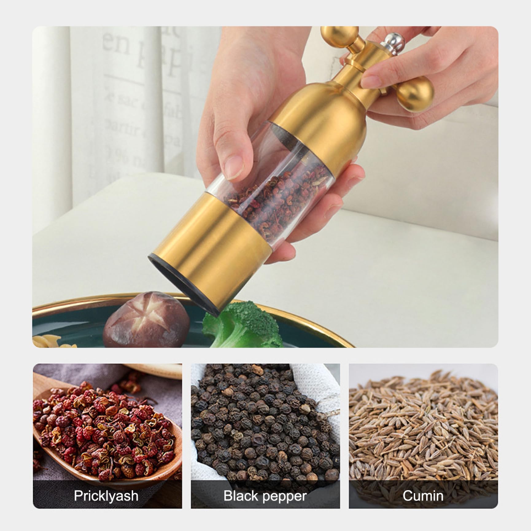 2 Piezas de Mando de Sal y Pimienta Ajustable - Molino Manual con grosería Personalizable, fácil de Usar para cocinas, restaurantes