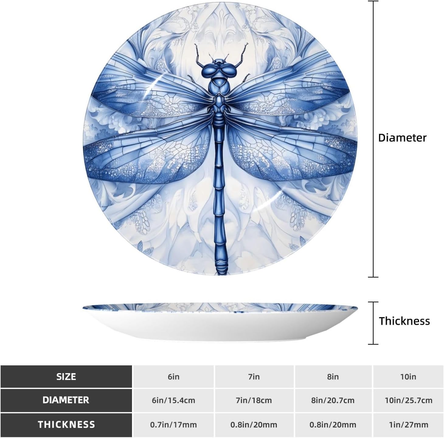 Dragonfly Style Ceramic Plate Display Home Display With Stand Wall Hanging Plate For Home Decor 10 Inch