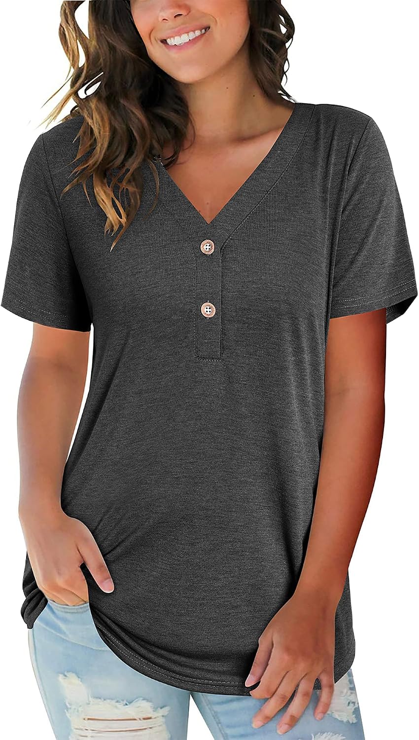 II ININ Women's Leopard Print Long/Short Sleeve V-Neck Button Camo Causal Tops Henley Blouse Loose T Shirt