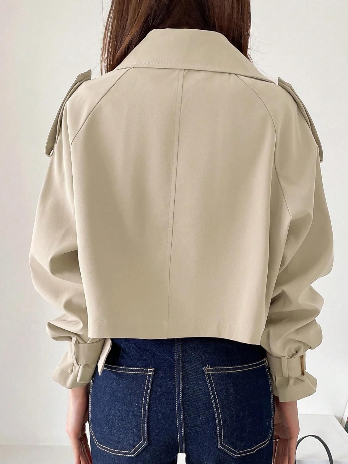 Women's Trench Coat Casual Collar Raglan Sleeve Button Front Trench Coat Classic Overcoat