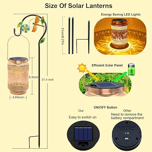 Miniatura 2 de Faroles solares de libélula para exteriores, impermeables, con gancho de pastor, regalos de cumpleaños para mujeres, mamá, abuela, luces colgantes