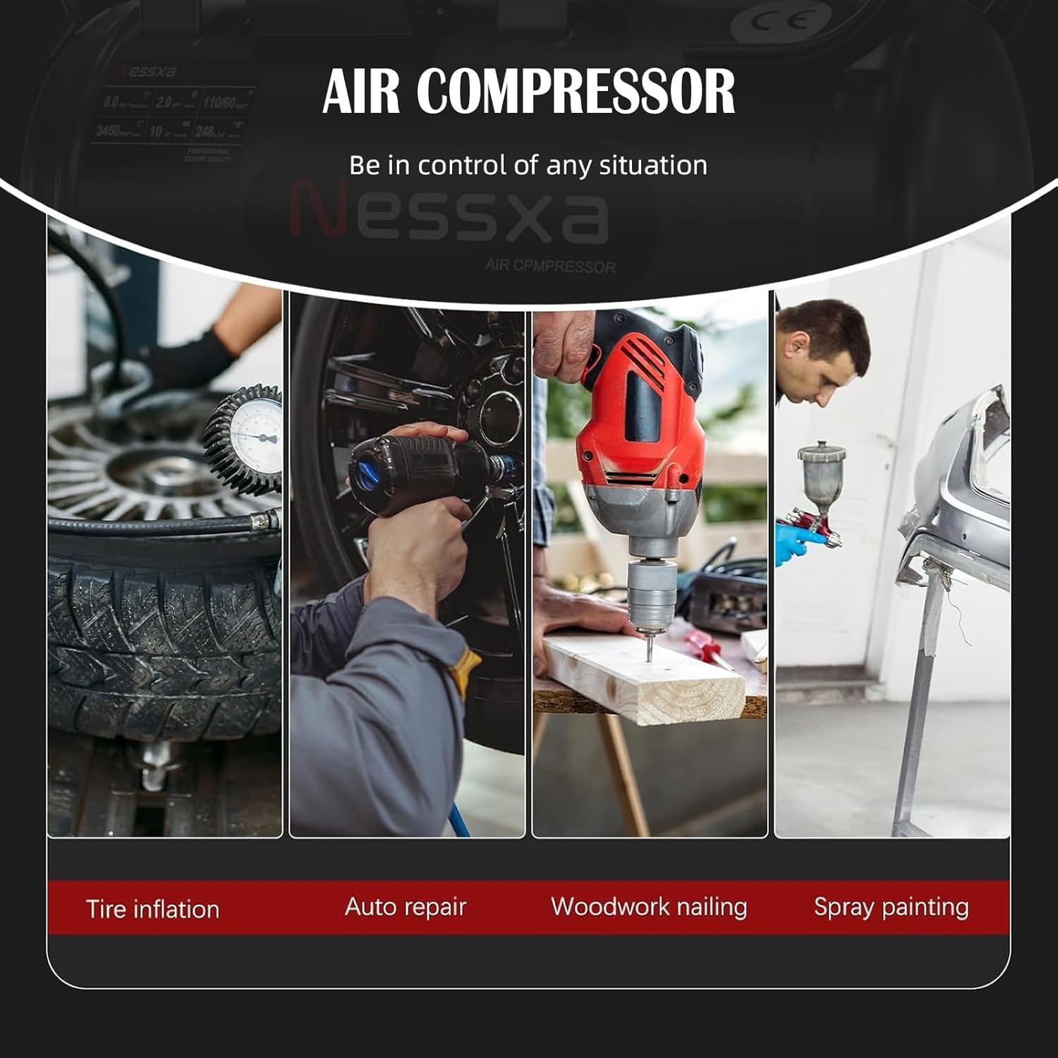 10 Gallon Portable Air Compressor, 2HP 8.76 CFM@115PSI 70dB Oil-Free Ultra Quiet Air Compressor for Car Repair, Spray Painting, Woodwork Nailin, 110V/60hz - Image 8