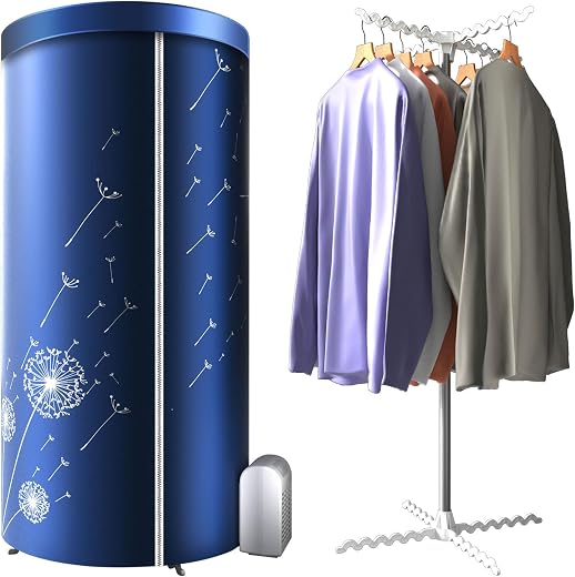 Portable Heated Clothes Airer, 1000W Heated Clothes Airer with Cover, Travel Electric Clothes Dryer with 6H Timer, Electric Clothes Dryer for Apartments, Dorms, RVs