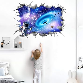 3D Blue Sky White Clouds Home Kitchen Room Ceiling Decor Peel & Stick Creative Sky Moon Stars Floor Stickers Wall Stickers Vinyl Art Wall Decor for Teen Girls Bedroom Living Room Astronaut