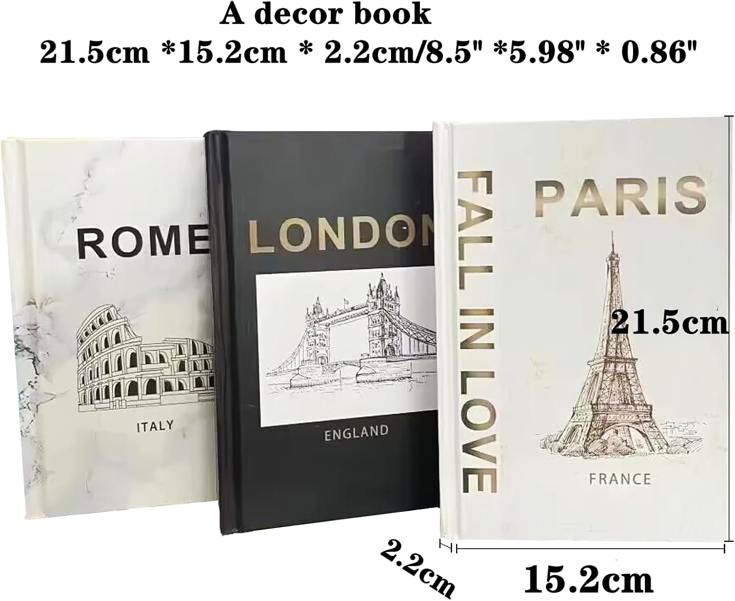 YVPSI 3 Pieces Fashion Decorative Book，Hardcover Modern Decorative Books Stacked Decorations Decor Books for Home Decor Bookshelf Coffee Table Display Shelves Living Room(Rome/Paris/London)