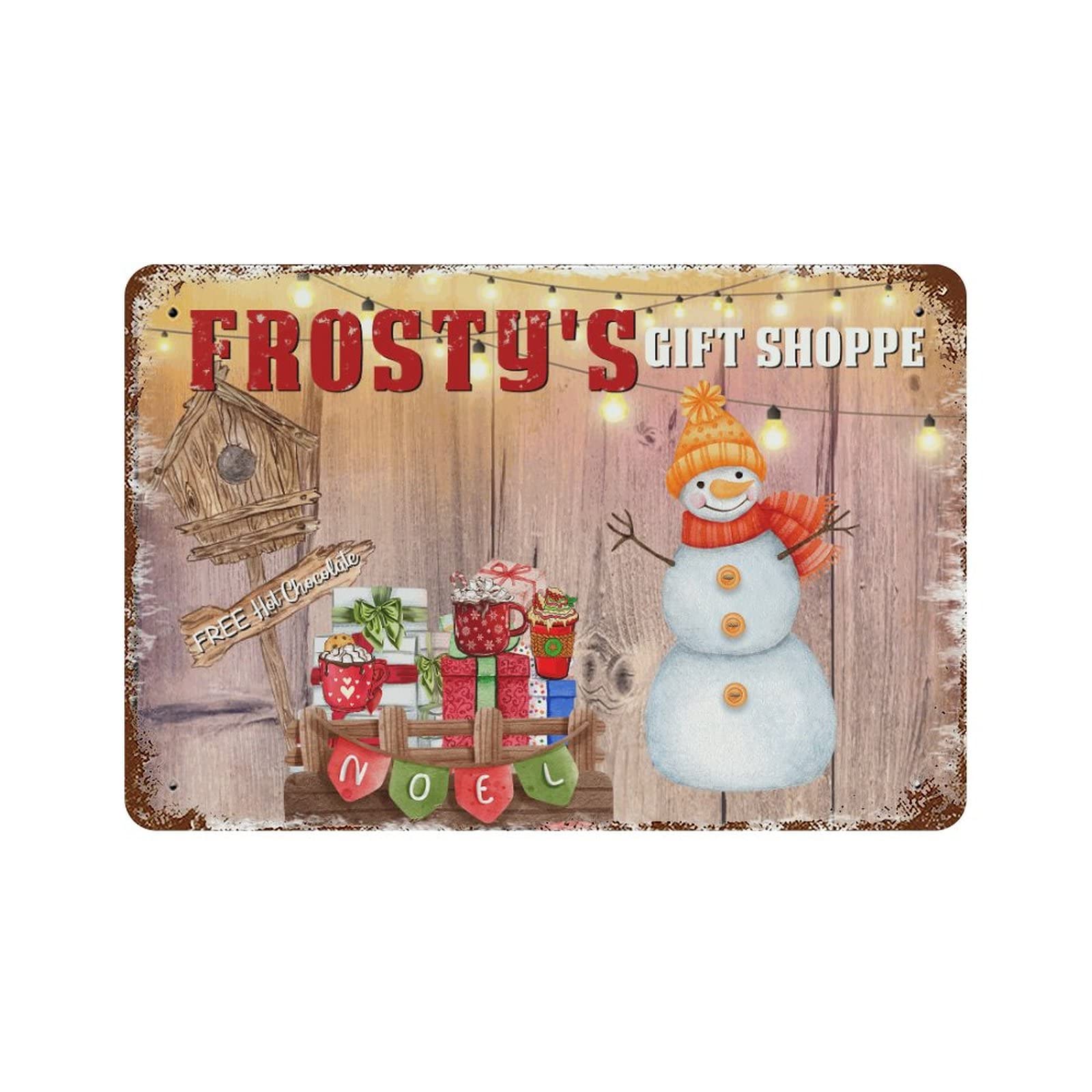 Panneau de Noël en aluminium Bonhomme de neige vintage pour jardin et cour 30x45 cm
