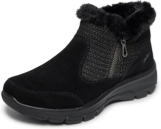 Skechers Women's Easy Going - Gentle Fall | Relaxed Fit, Air-Cooled Memory Foam, 3M Scotchgard Water Repellent, Faux Fur Trim, Side Zip, Sweater Knit and Suede Upper