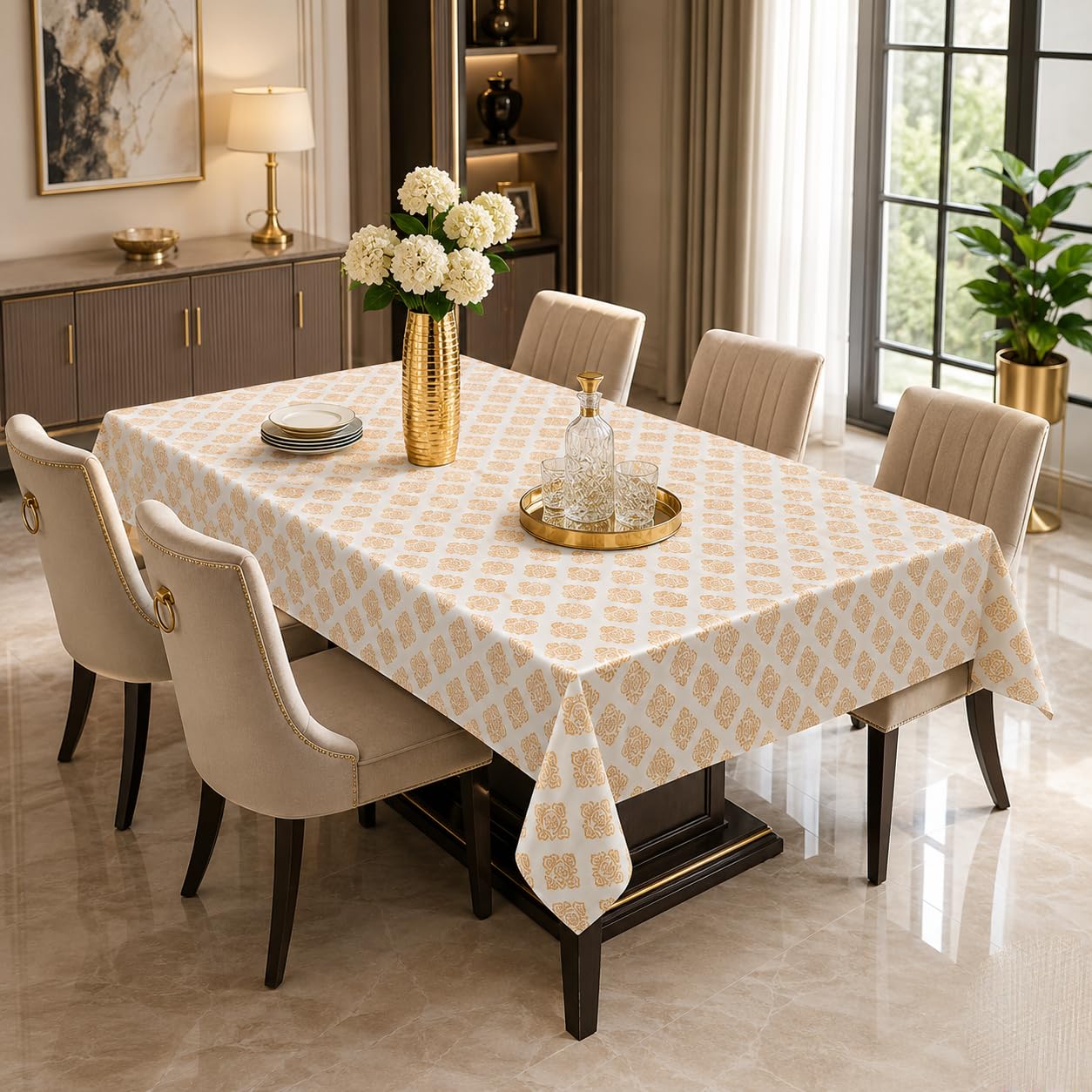 honey traders floral printed center table cloth| waterproof pvc 2-4 seater center table cover for home| dustproof & anti slip (size 40x60, rectangular, pack of 1) beige l10