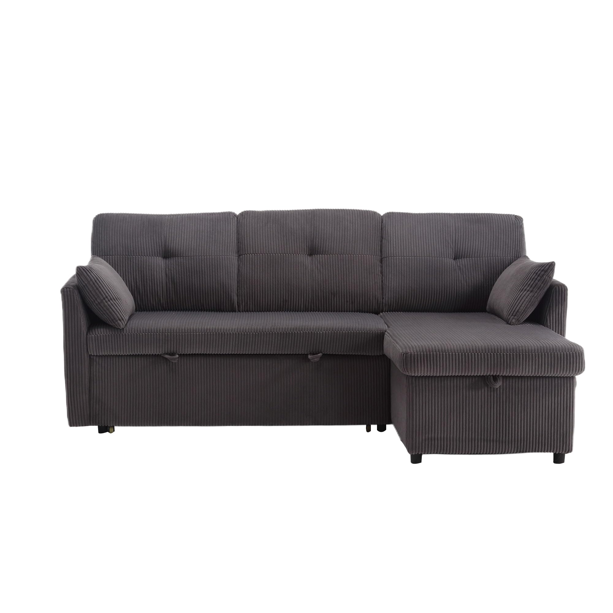 Divano letto modulare a 3 posti con vano portaoggetti – Divano in velluto a coste con funzione sleep & lettino estraibile | Divano letto a forma di L per soggiorno | Divano letto con contenitore