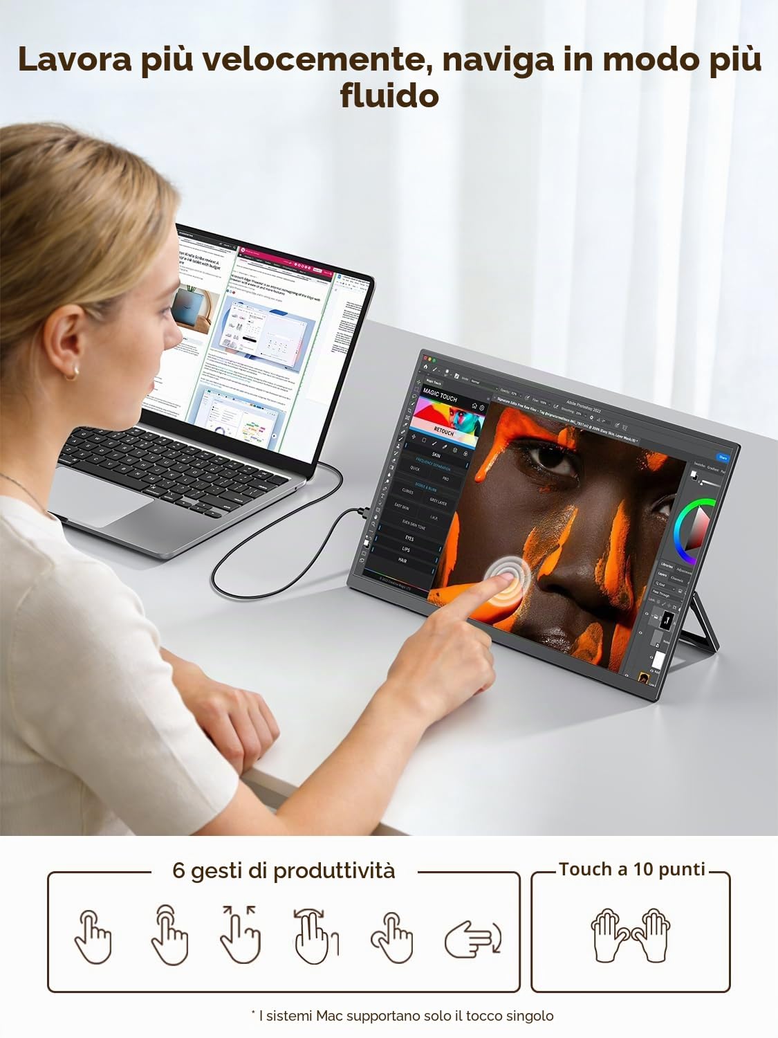 Newsoul Monitor Portatile Touchscreen 15,6 Pollici, Schermo Portatile 1080P IPS, 125% sRGB, 1500:1, 10-Punti Monitor Touchscreen con VESA, Mini HDMI, USB-C per Laptop/PCs/Game Consoles/Telefono