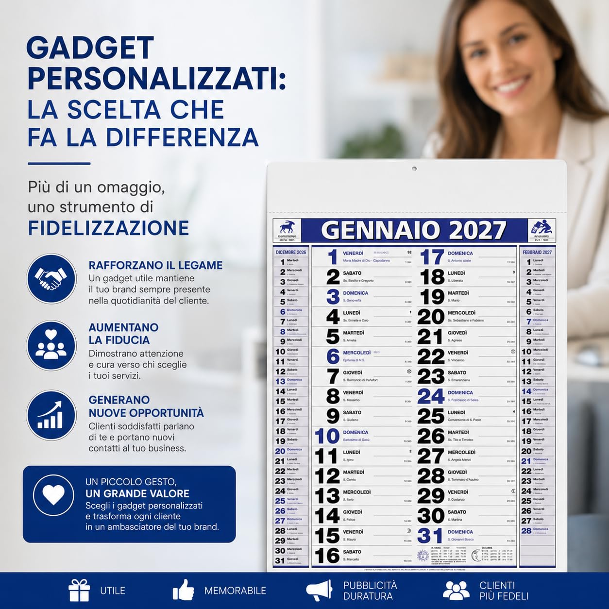 Calendari Personalizzati 2027 in Stock da 100 Pezzi Olandesi Grandi da Muro Notes sul Retro per Gadget Pubblicitari di Fine Anno e come Omaggio per i Clienti o Regali Aziendali | PA646