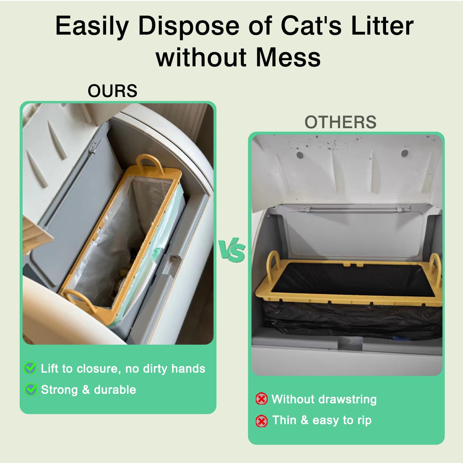 Bolsas de arena para gatos para caja de arena autolimpiable, 100 unidades, forro de cajón de residuos de repuesto con cordón compatible con caja de arena automática para gatos, 18 x 12.6