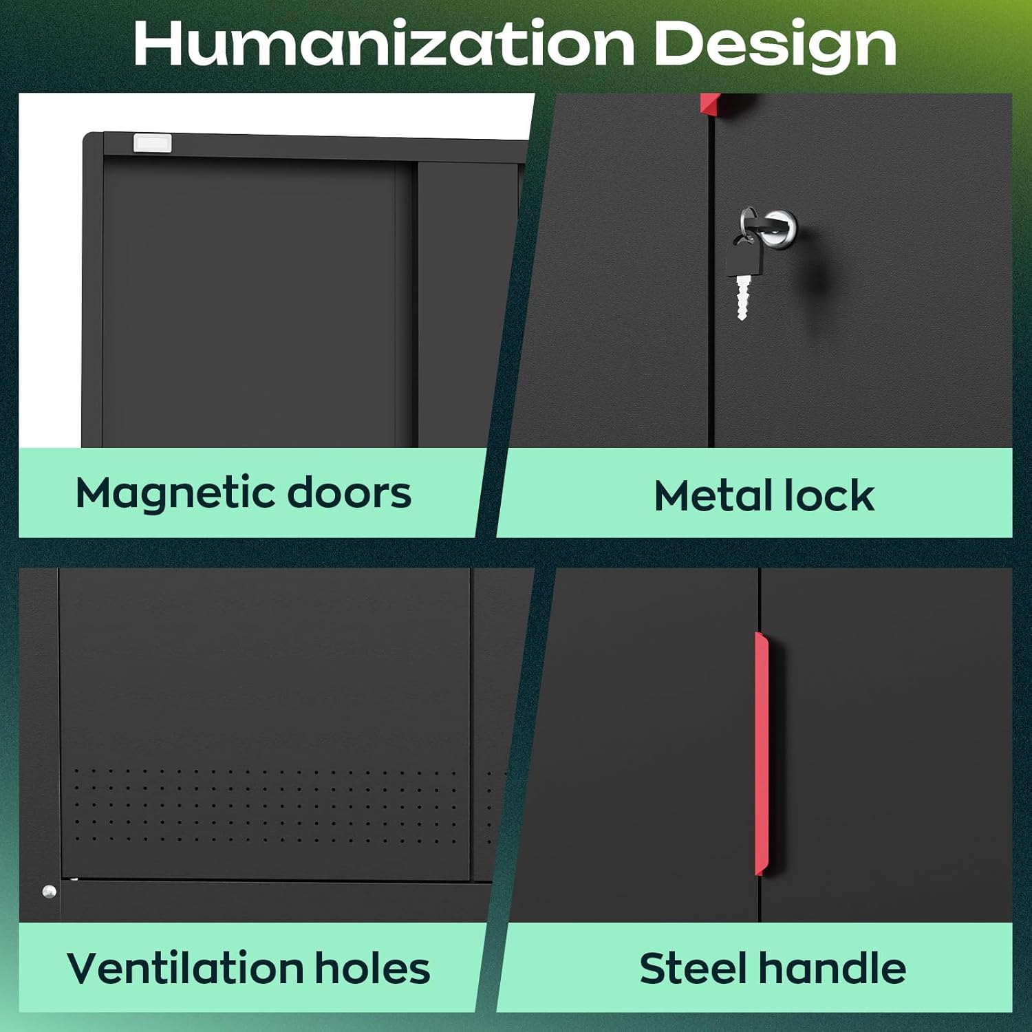 71" H Garage Storage Cabinet with Wheels,Metal Cabinets with 4 Adjustable Shelves and 2 Locking Doors for Garage,Home,Office,Shop,Black - Image 6