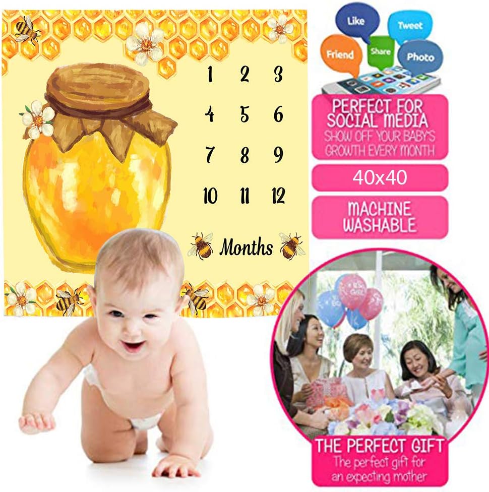 F-FUN SOUL Monthly Milestone Blanket, 48x40in, Bees Baby Blanket Honey Honeycomb Nursery Blankets, Newborn Mom Gifts, Baby Shower Age Growth Tracker with Bonus Maker - Image 6