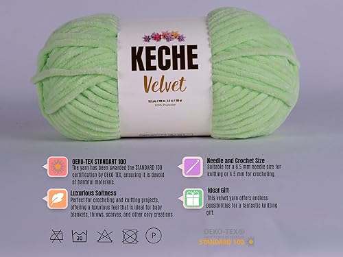 Vista 12 de Keche Hilo de terciopelo para ganchillo, manta de felpilla suave, voluminosa, hilo amigurumi, 3.53 oz (132 yardas), color blanco