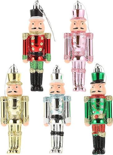 5pcs colorido impresión cascanueces colgante árbol de Navidad decoración colgante de plástico cascanueces ornamento decoración de escritorio fiesta