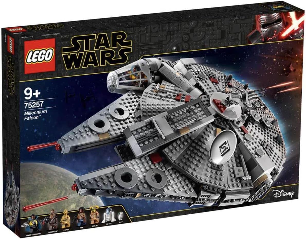 75257 Star Wars Millennium Falcon Starship Construction Set, with Finn, Chewbacca, Lando Calrissian, Boolio, C-3PO, R2-D2 and D-O, The Rise of Skywalker Collection,9 years and up