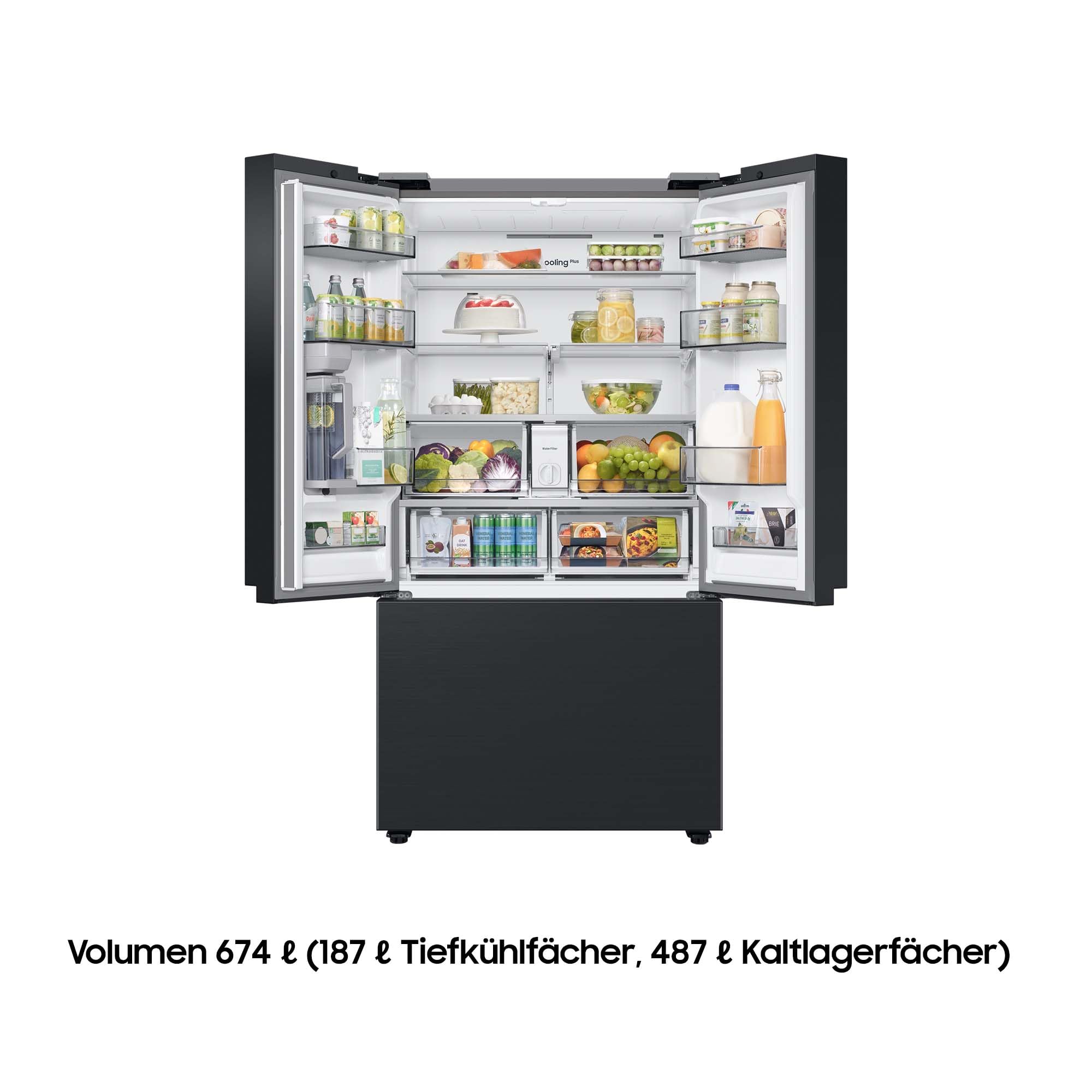 Samsung RF24BB620EB1EF French-Door-Kühlschrank mit Gefrierfach, 177,8 cm, 674 l, SmartThings AI Energy Mode, Autofill Water Pitcher, Dual Ice Maker, Premium Black Steel