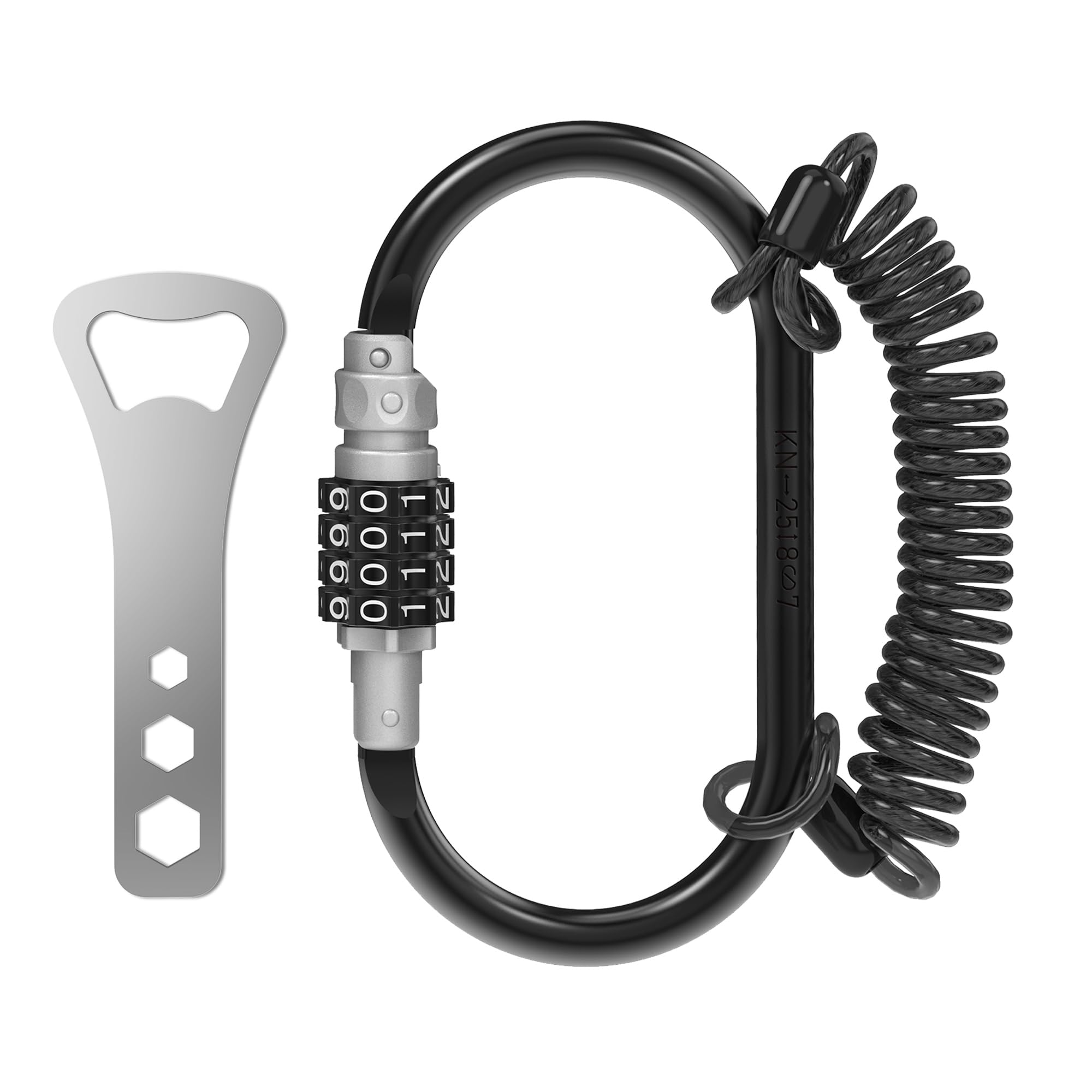 UP Security Combination Lock D Ring with Retractable Cable, 3 Digit Combo Lock for Helmet Safe, Backpack, Luggage Anti-Theft, Stroller, Scooter, Gym Locker, Fence, Travel, Outdoor Use (Oval, Gray)