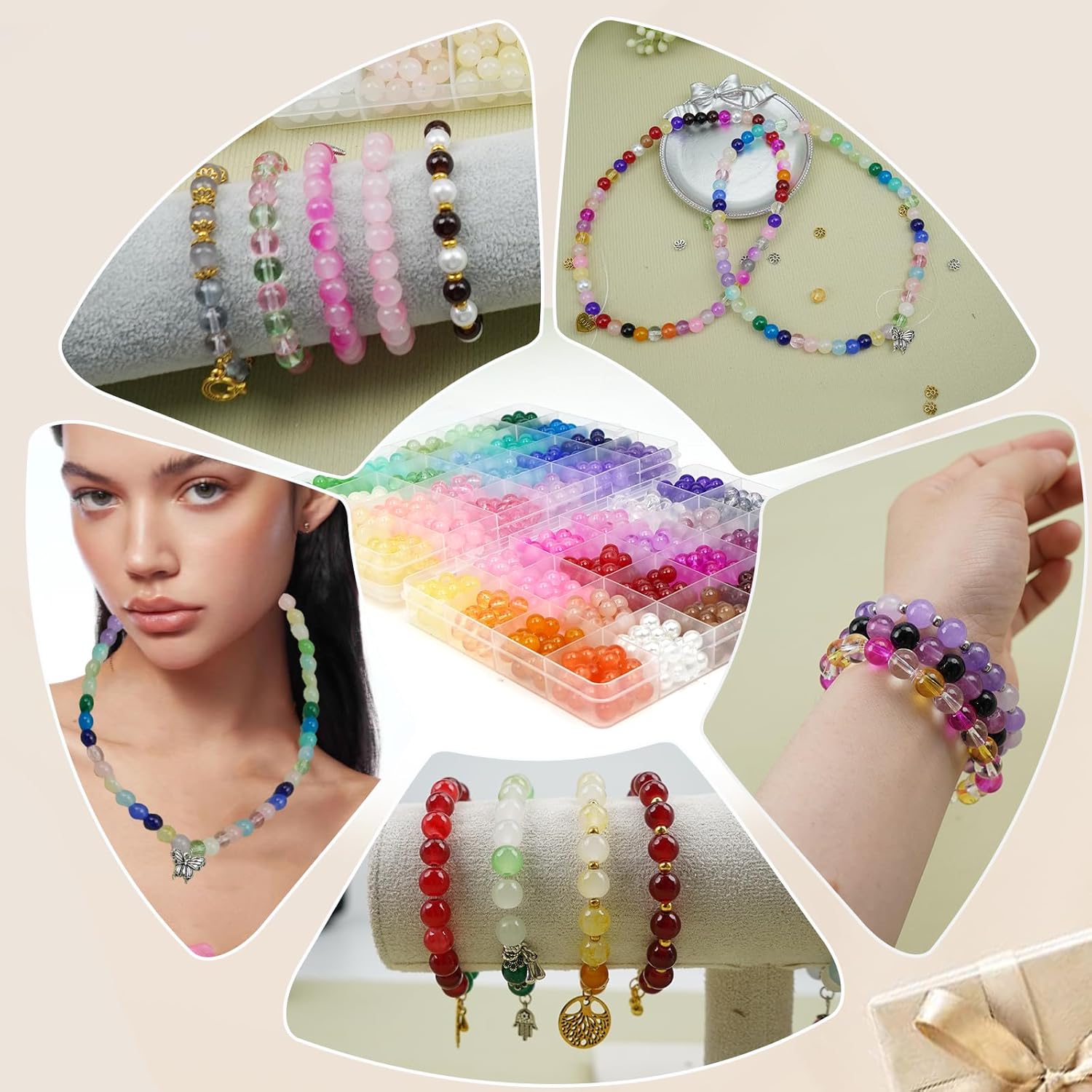 Hanyoung 8mm Glass Beads for Bracelet Making kit,48 Colors 1450 pcs Clear Glass Beads for Jewelry Making, Crystal Round Bracelet kit for DIY Craft Gifts (Solid Color) - Image 4