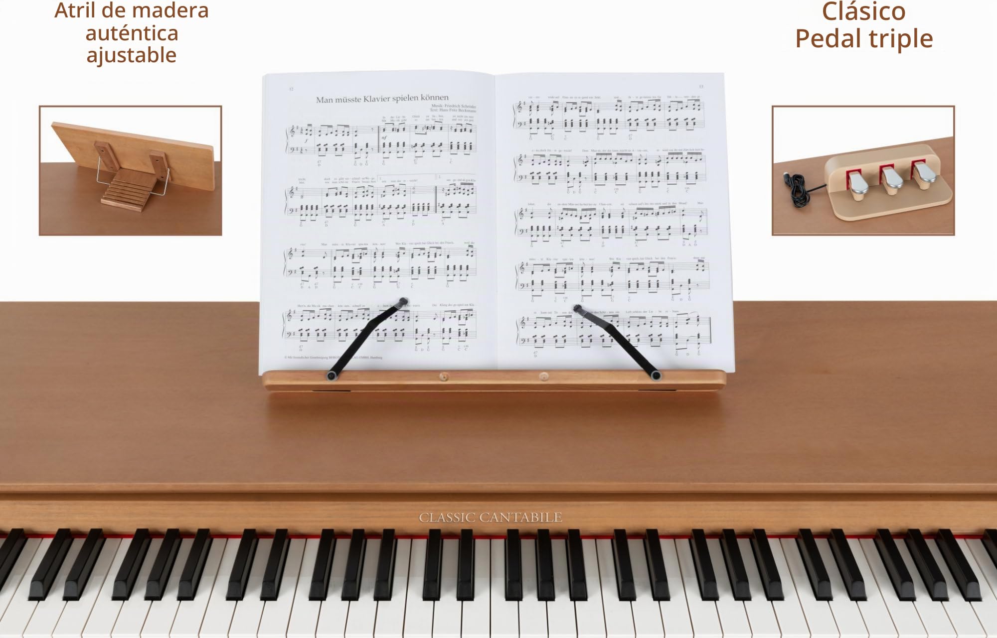 Classic Cantabile DP-730 OK Piano digital 88 teclas ponderadas acción de martillo - Mesa con teclado piano elèctrico incorporado - Con porta notas y triple pedalera - USB MIDI salida auriculares