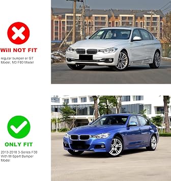 KHK Front Bumper Spoiler for 2012-2018 BMW 3 Series F30 F31 M-Sport | Gloss Black ABS Front Lip Compatible with BMW 318i 320i 328i 330i 335i 340i 330e, Air Dam Body Kit Accessories-2 Pcs