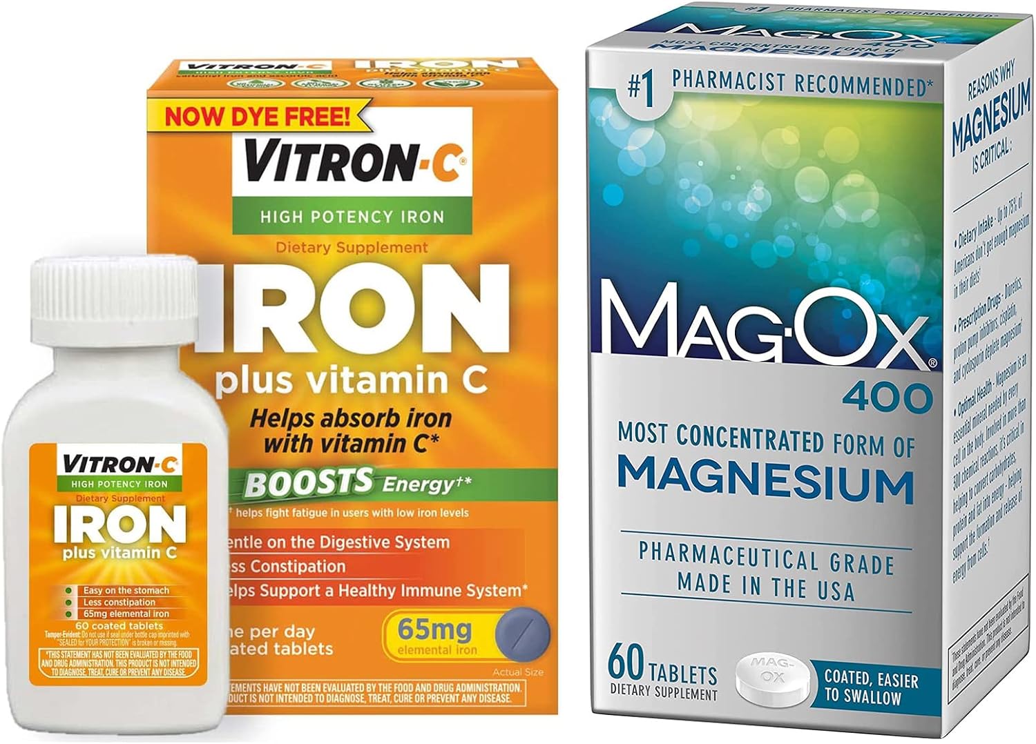 Vitron-C High Potency Iron Supplement, 60ct and Mag-Ox 400 Magnesium Mineral Supplement 60ct : Health & Household