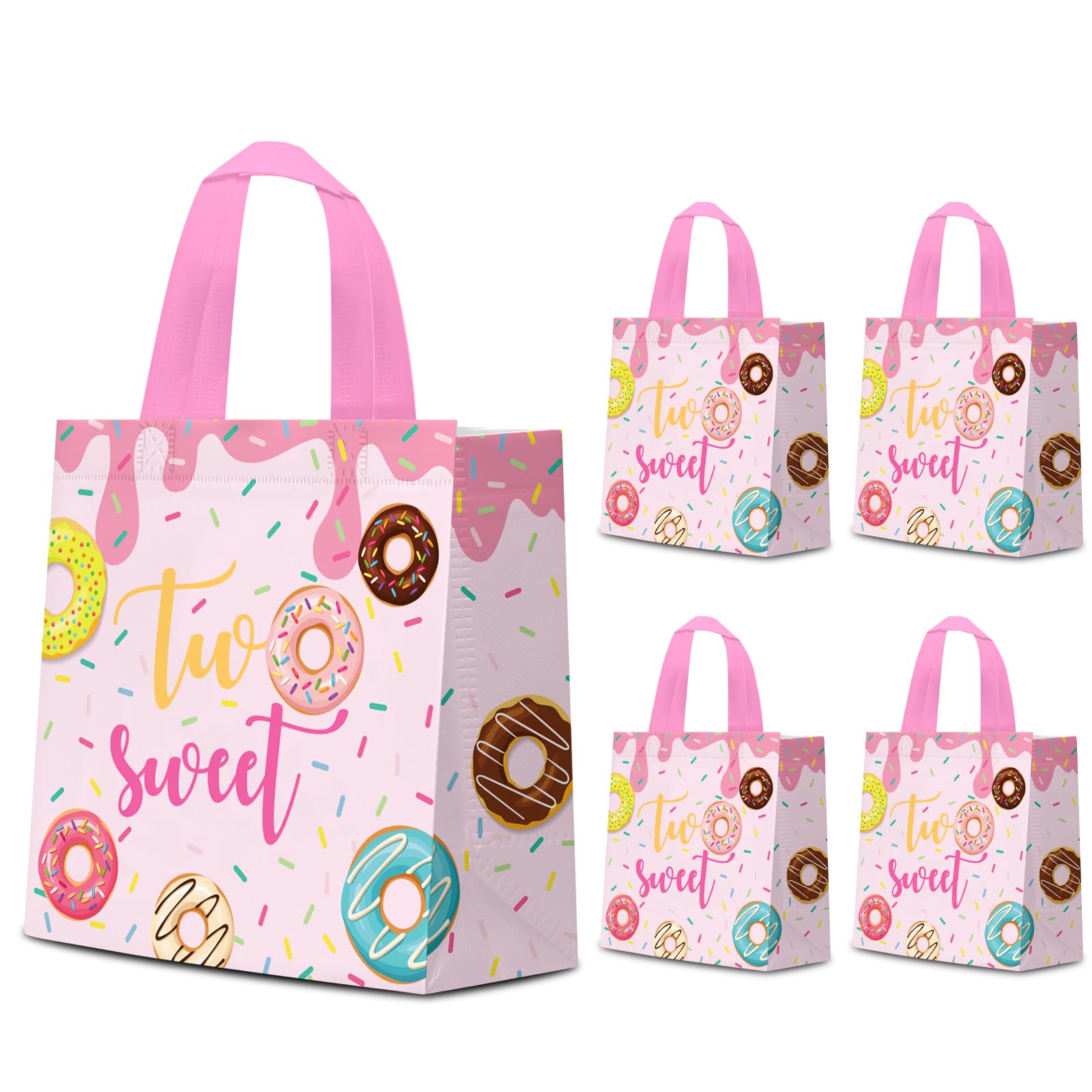 KERINGO 24 PCS Two Sweet Goodie Bags for Two Sweet Birthday Party Supplies Donut Party Favor Bags Donut Non Woven Candy Goodie Treat Bags for Two Sweet Party Favors Kids