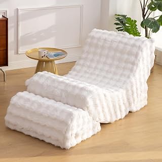 Gaint Bean Bag Chairs for Adults, Beanbag Lounge Filled with Memory Foam, Adjustable Angle, Velvet Fabric, with Detachable Footrest for Bedroom, Living Room and Nursery(White) - Amazon product rated Grade A