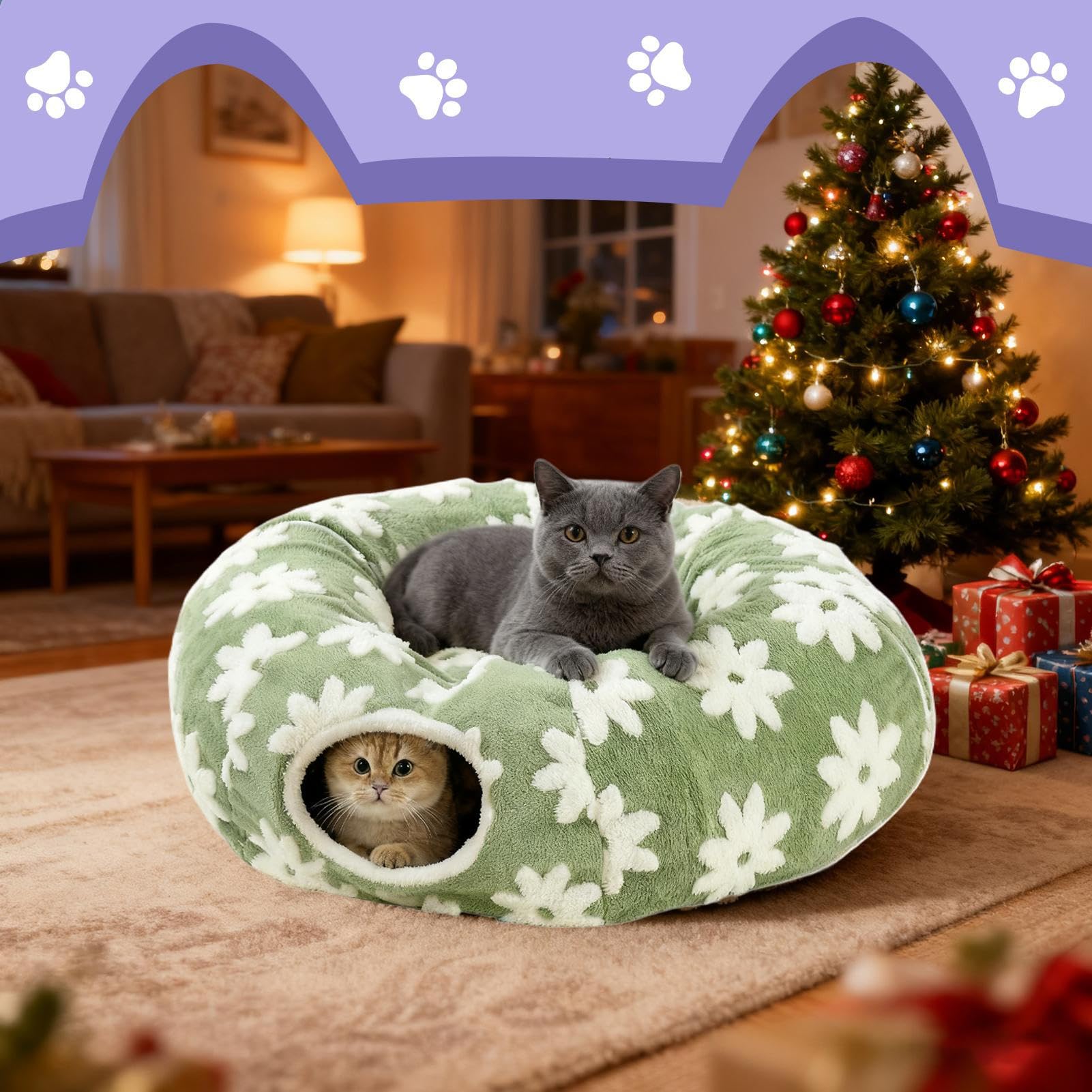 Tunnel pour Chat Jouet Cave en Peluche Lavable avec Balle | Jouet Tunnel Pour Chat Interactif Avec Design Grattage Mâchonnement Intérieur Extérieur Lapin Chiot