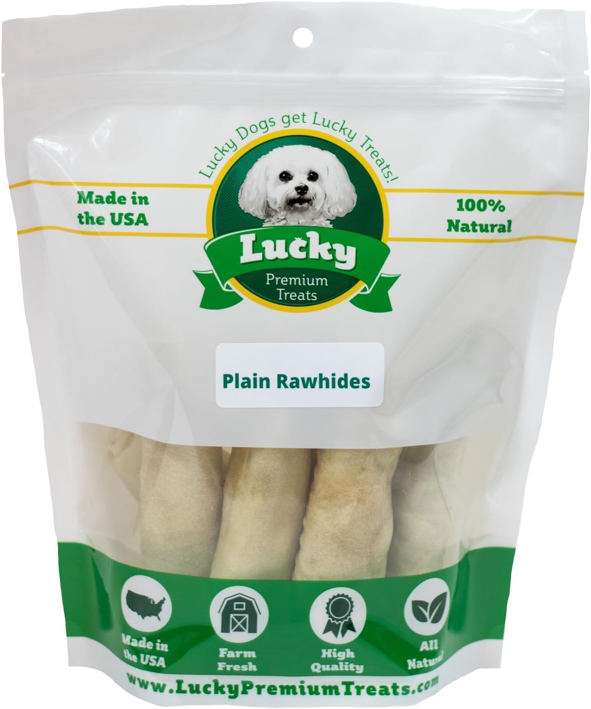 Lucky Premium Treats Plain Rawhide Stubbys – All Natural Rawhide Dog Treats, Gluten Free Premium Large Dog Treats (2 Chews)